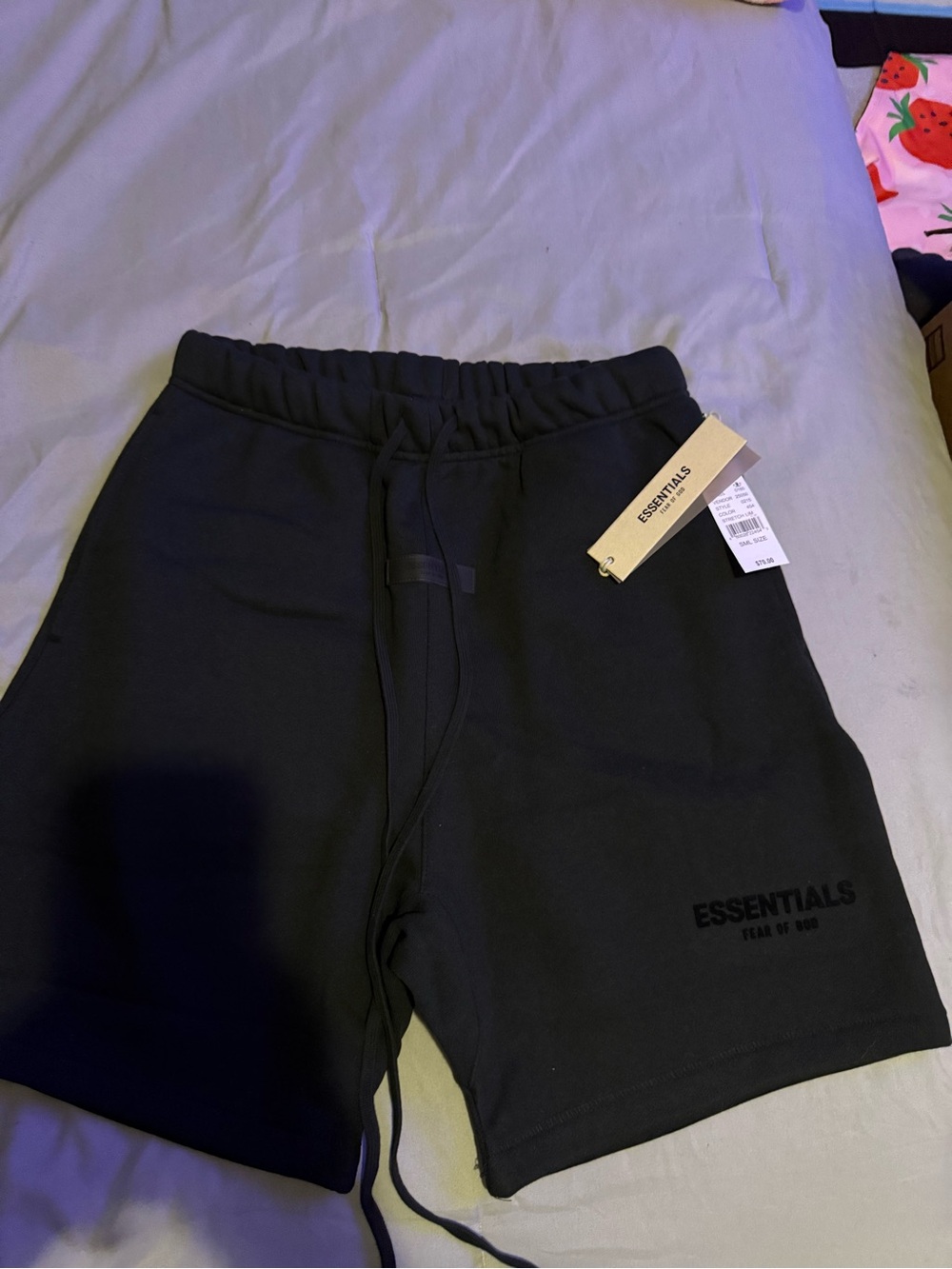 ESSENTIALS Black Athletic Drawstring Shorts with Logo